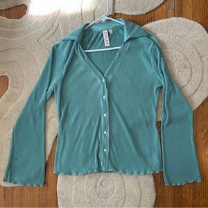 Dolan Teal Button Down Ribbed Shirt
